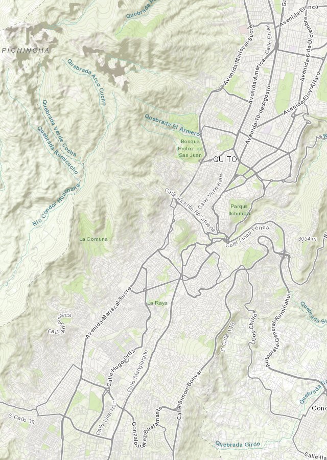 Capa GIS del cantón con vías y relieve